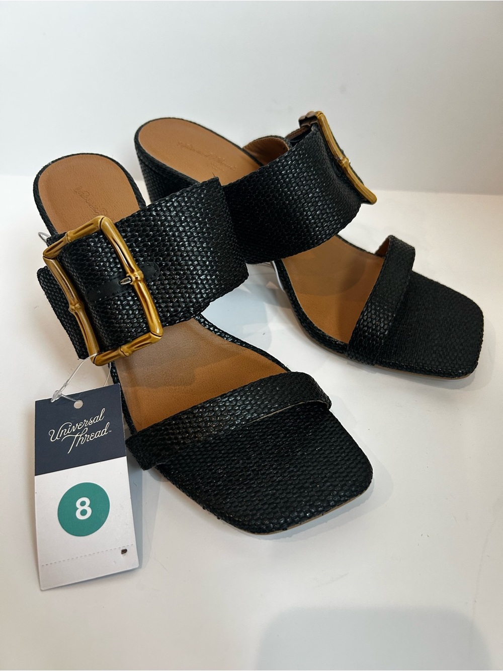 Universal Thread Black Woven Buckle Mules